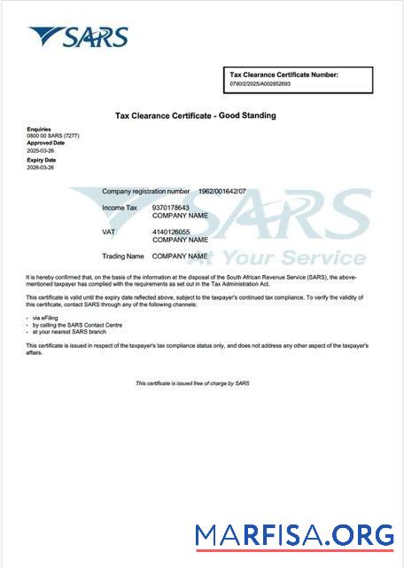 Realistic South Africa tax clearance certificate Word and PDF template